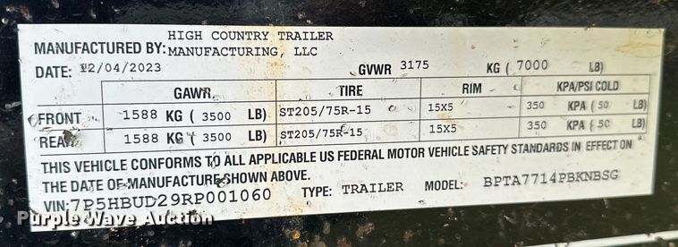 image for item NR9969 2024 Rocky Ridge  BPTA7714PBKNBSG utility trailer