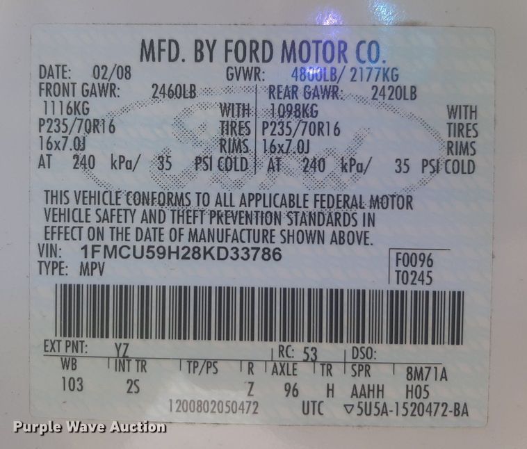 image for item NU9804 2008 Ford Escape Hybrid SUV
