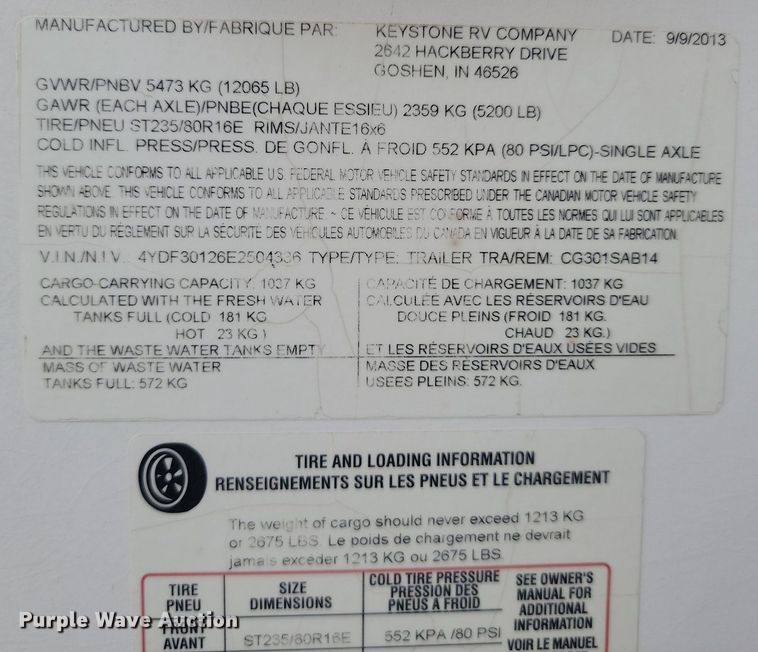 image for item NZ9831 2014 Keystone RV Cougar 301SAB14 camper