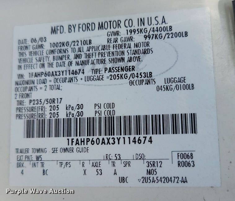 image for item NZ9885 2003 Ford  Thunderbird 