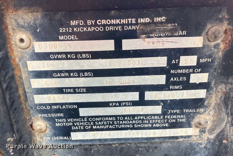 image for item OG9951 2006 Cronkhite  6300WSA equipment trailer