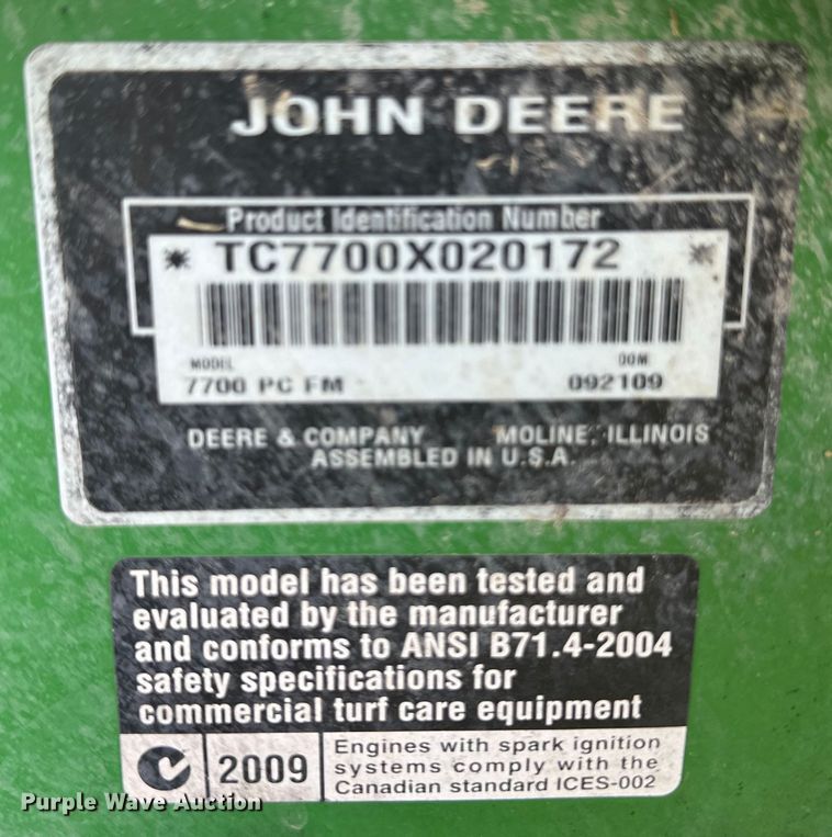 image for item OI9150 2009 John Deere 7700 Precision Cut reel mower