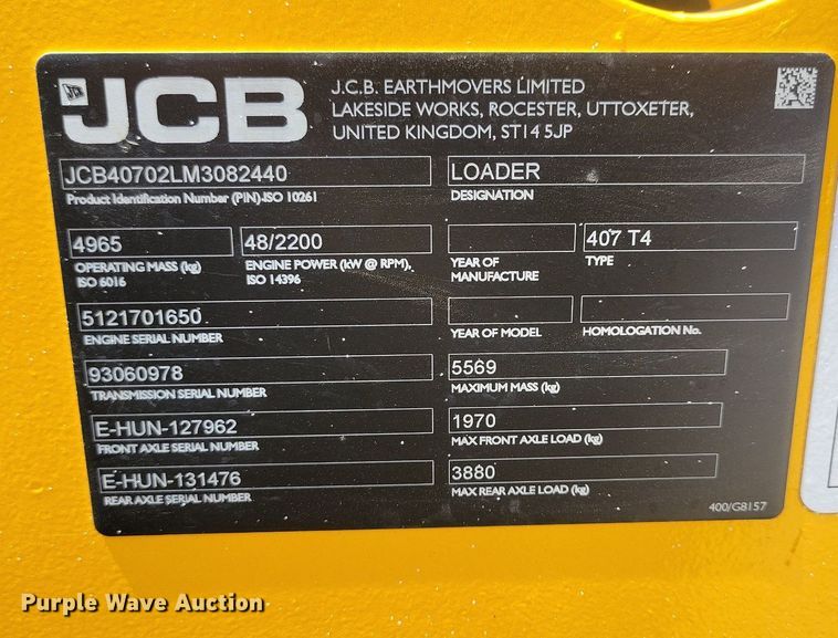 image for item DG0614 2021 JCB 407 wheel loader