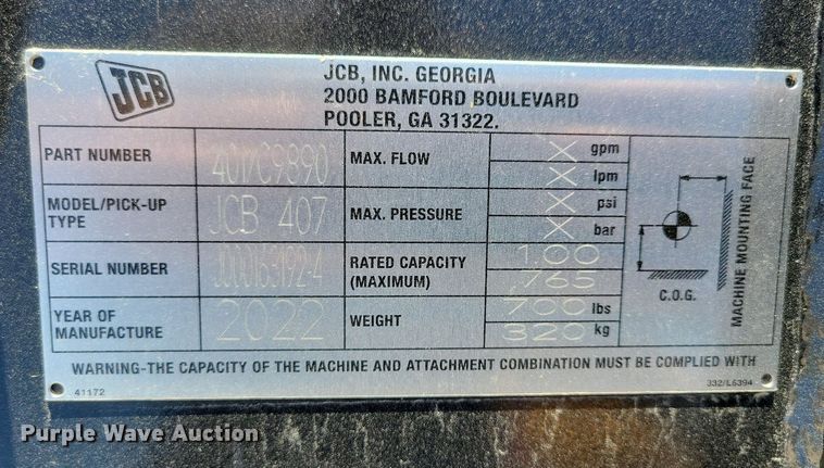 image for item DG0616 2022 JCB 407 wheel loader