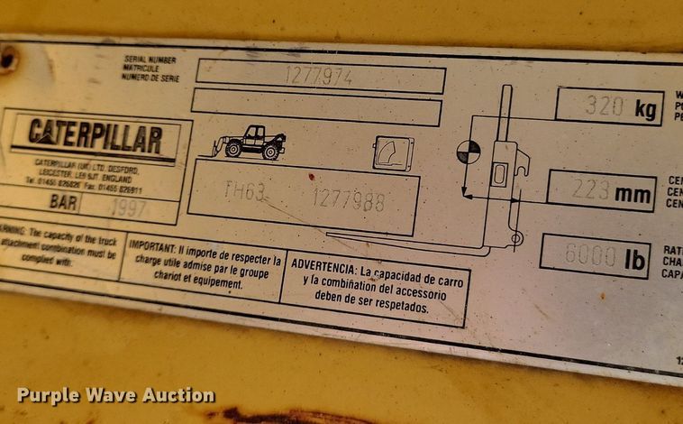image for item DG0633 1997 Caterpillar TH63 telehandler