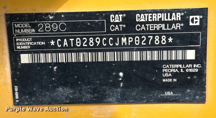 image for item DK6598 2012 Caterpillar 289C tracked skid steer loader