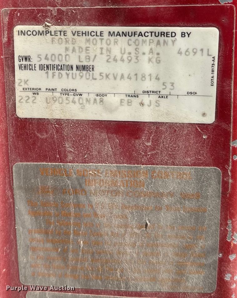 image for item DN3252 1989 Ford LT9000 dump truck