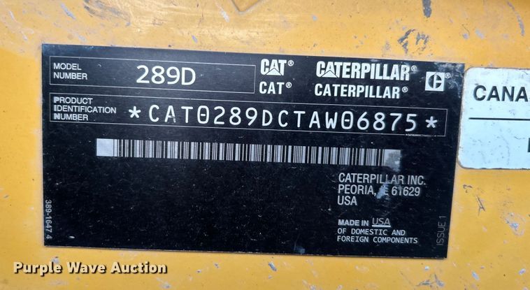 image for item DO6490 2017 Caterpillar 289D tracked skid steer loader