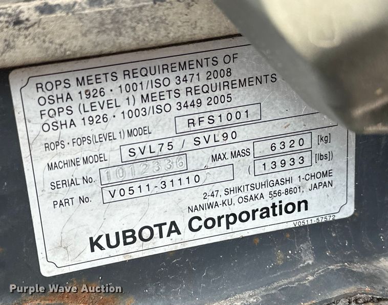 image for item DO6963 2014 Kubota  SVL90-2 tracked skid steer loader