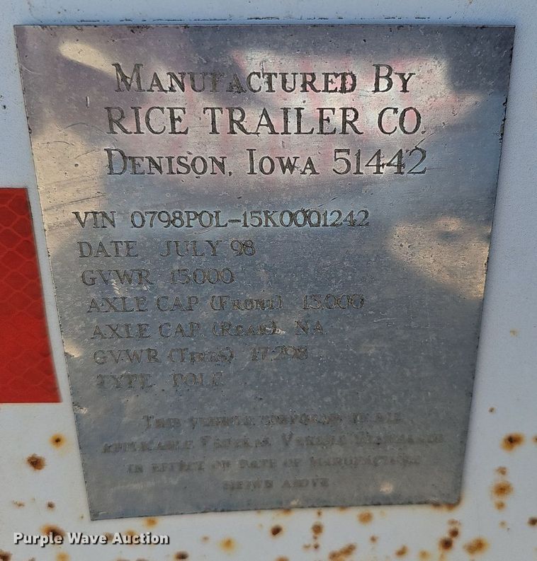 image for item DP0919 1998 Rice Trailer Co. Pole pole trailer