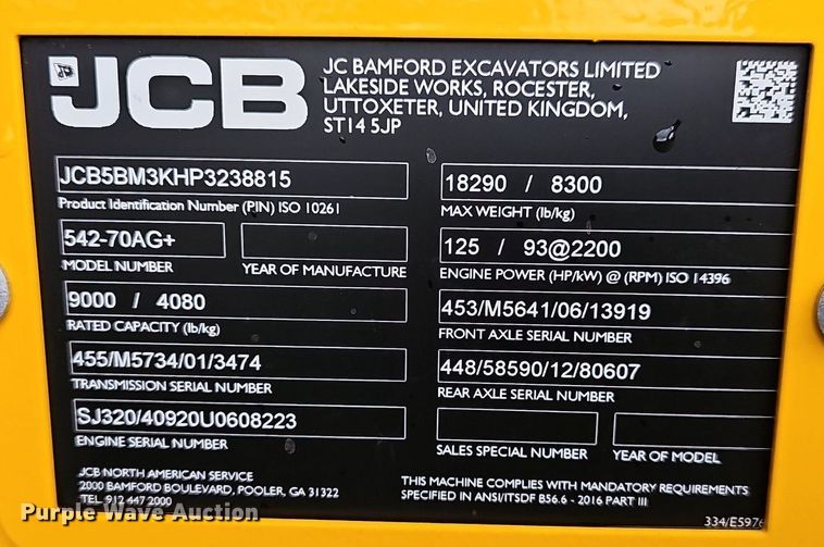 image for item DP0926 2023 JCB 542-70AG telehandler