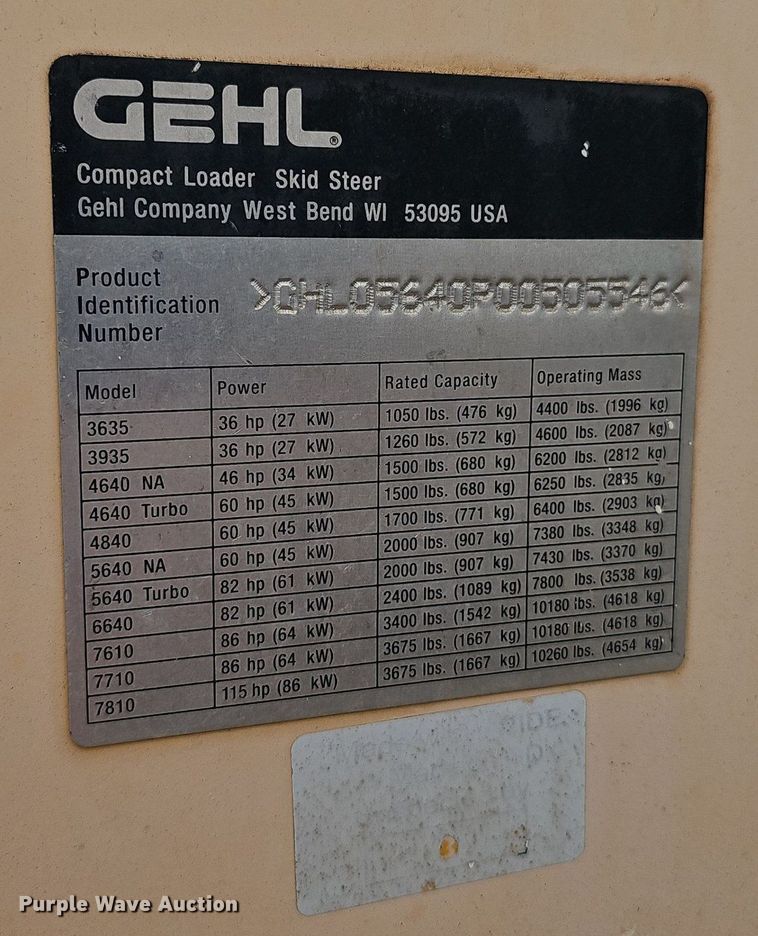 image for item DP6436 2005 Gehl 5640 skid steer loader