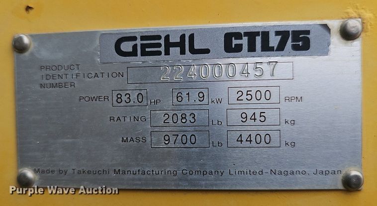 image for item DP6437 2010 Gehl CTL75 tracked skid steer loader