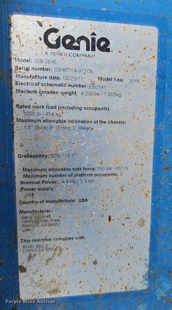 image for item DP6449 2011 Genie GS-2646 scissor lift