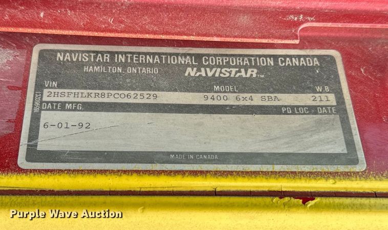 image for item DP8385 1993 International  9400 dump truck