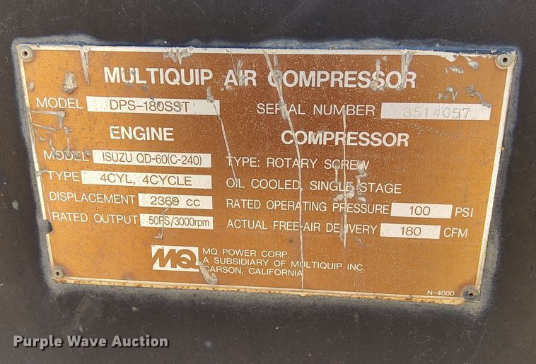 image for item DQ6113 Multiquip  DPS-180SST air compressor