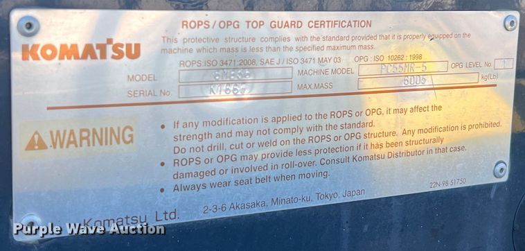 image for item DS3064 2022 Komatsu  PC55MR-5 mini excavator