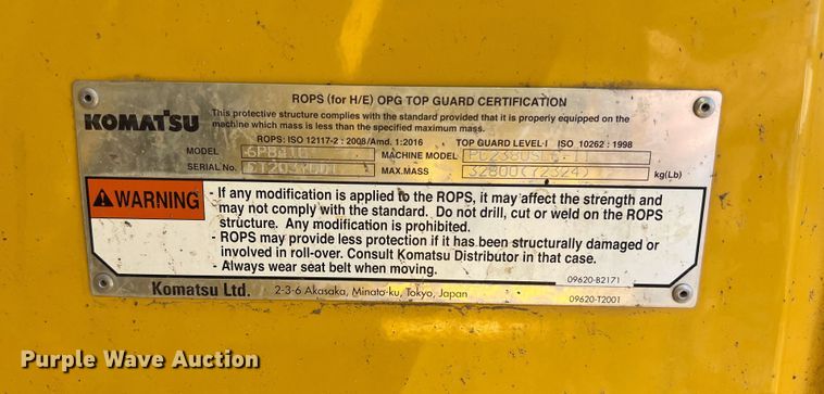 image for item DS3066 2020 Komatsu PC238USLC-11 excavator