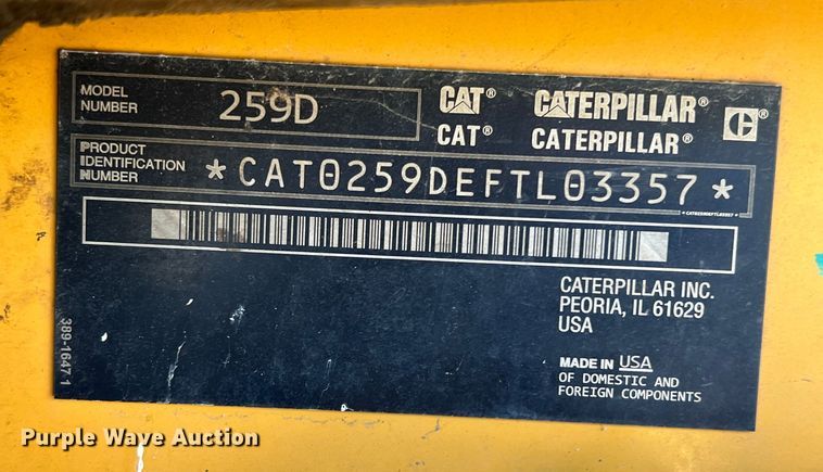 image for item DS3068 2015 Caterpillar 259D tracked skid steer loader