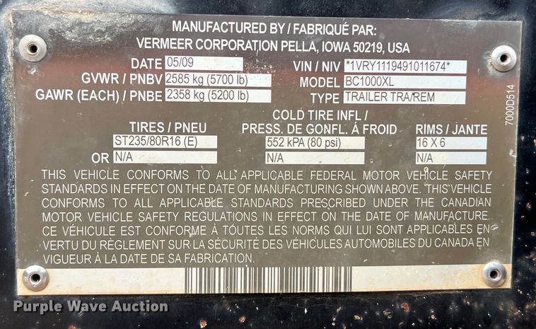 image for item DS3088 2009 Vermeer BC1000XL wood chipper