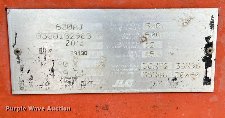 image for item DS3105 2014 JLG 600AJ boom lift