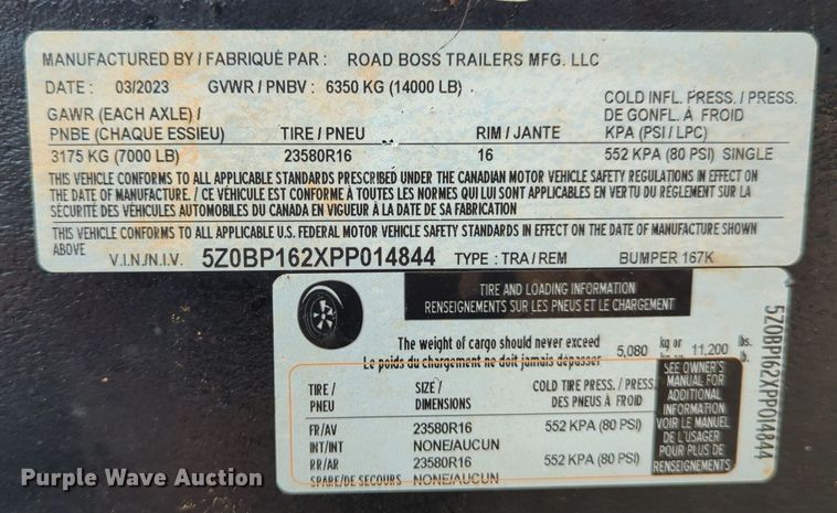 image for item DW5040 2023 Road Boss 167K utility trailer
