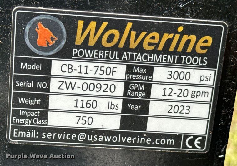 image for item DX0489 2023 Wolverine CB-11-750F skid steer breaker