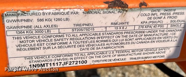 image for item DX0536 2018 National Signal SunRay message board trailer