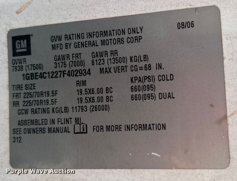 image for item EG1567 2007 Chevrolet  C4500 utility / service truck