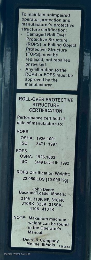 image for item EG1598 2012 John Deere 310SK backhoe