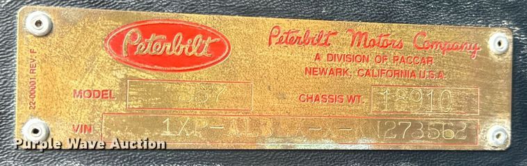 image for item EH6643 1989 Peterbilt 357 dump truck