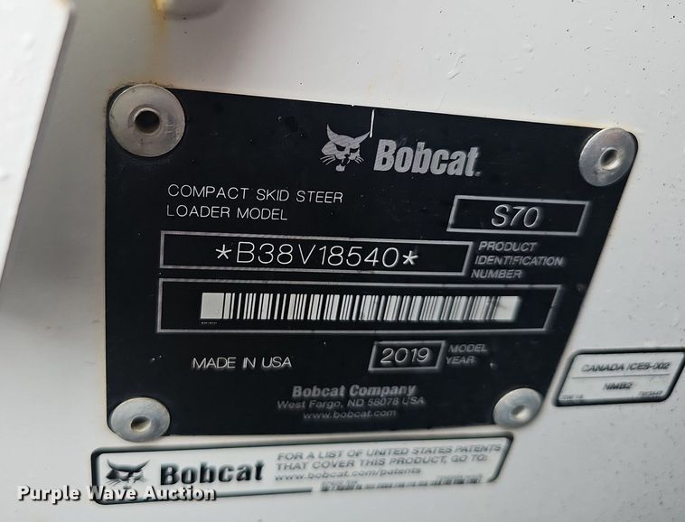 image for item EJ5374 2019 Bobcat  S70 skid steer loader