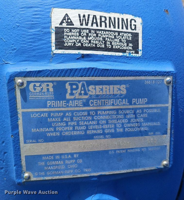 image for item EJ5536 Gorman-Pumps PA12A60-B-6068H trash pump