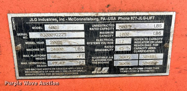 image for item EK4683 2005 JLG 600S boom lift