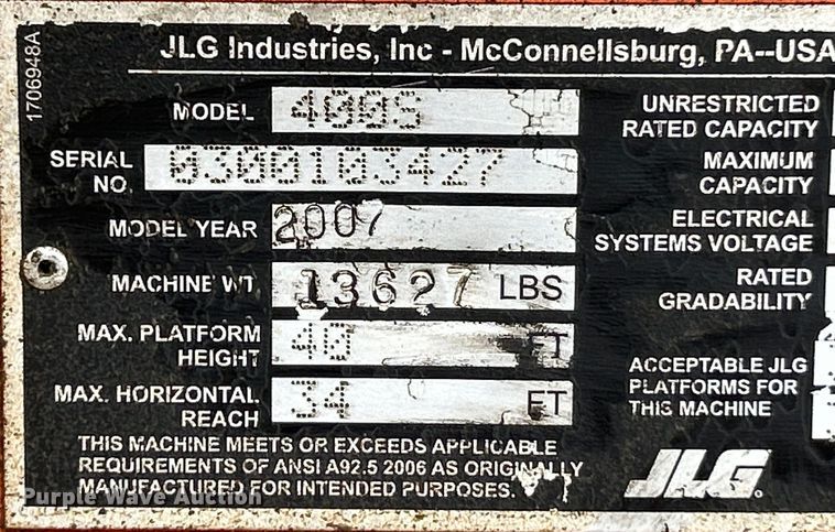 image for item EK4684 2007 JLG 400S boom lift