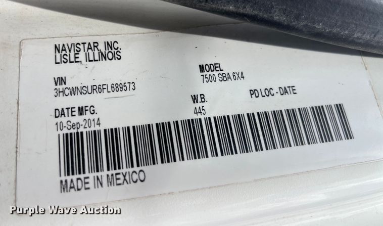 image for item EK8544 2015 International  7500 SBA dump truck