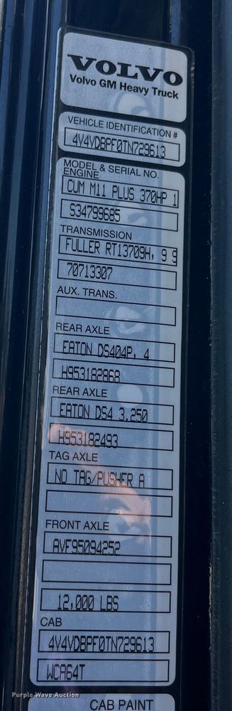 image for item EK8591 1996 Volvo WCA dump truck