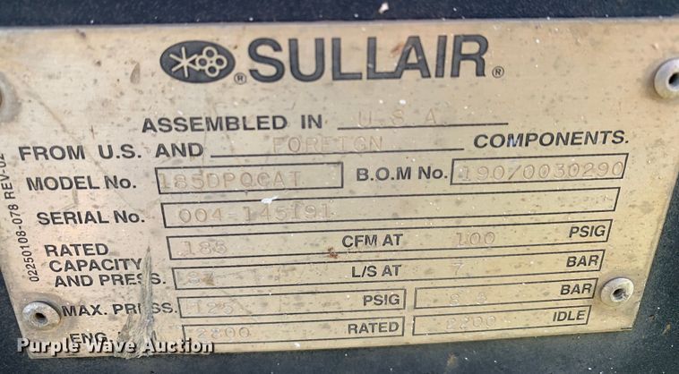 image for item JT9860 Sullair 185DPQCAT air compressor