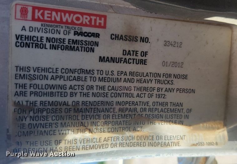 image for item KB9041 2012 Kenworth T800 hydrovac truck