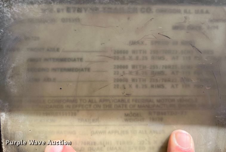 image for item LU9870 1994 Etnyre RTB40TD3-T1 lowboy equipment trailer