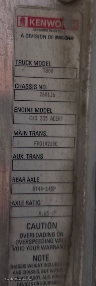 image for item ND9064 2010 Kenworth T800 dump truck