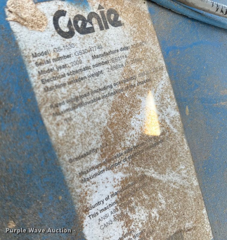 image for item NL9857 2002 Genie GS 1530 scissor lift