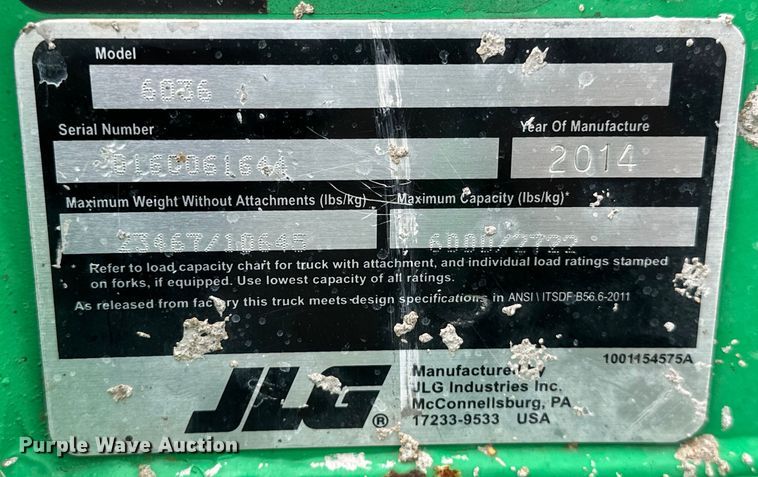 image for item NR9921 2014 JLG 6036 telehandler