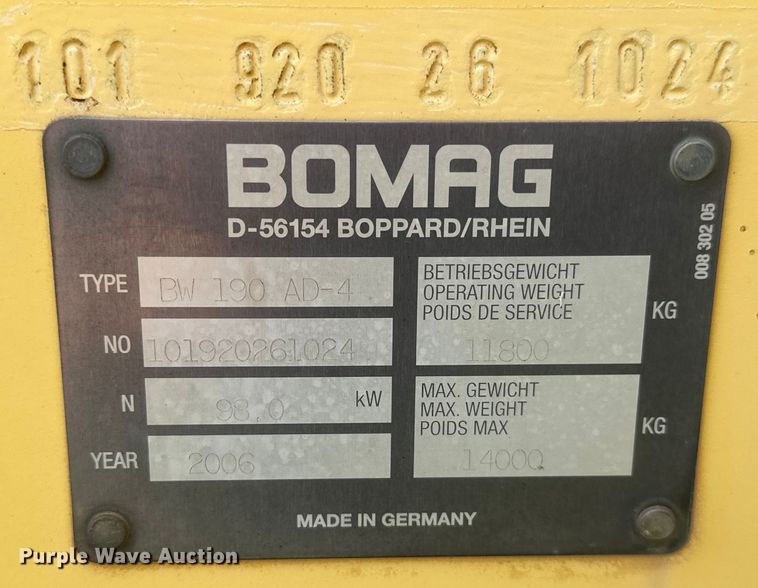 image for item NR9927 2006 Bomag BW190 AD-4 double drum vibratory roller