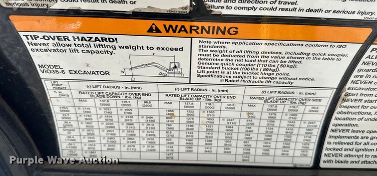 image for item NR9947 2018 Yanmar VIO35-6A mini excavator
