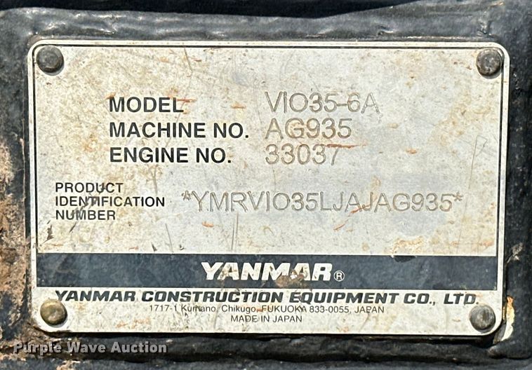 image for item NR9947 2018 Yanmar VIO35-6A mini excavator