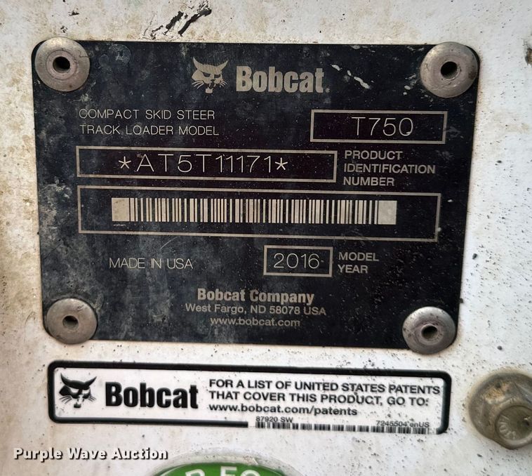 image for item NT9251 2016 Bobcat  T750 tracked skid steer loader