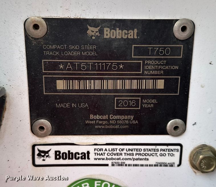 image for item NT9253 2016 Bobcat T750 tracked skid steer loader