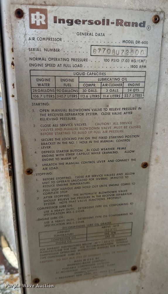 image for item NT9346 Ingersoll Rand  Gyro Flo 600 air compressor