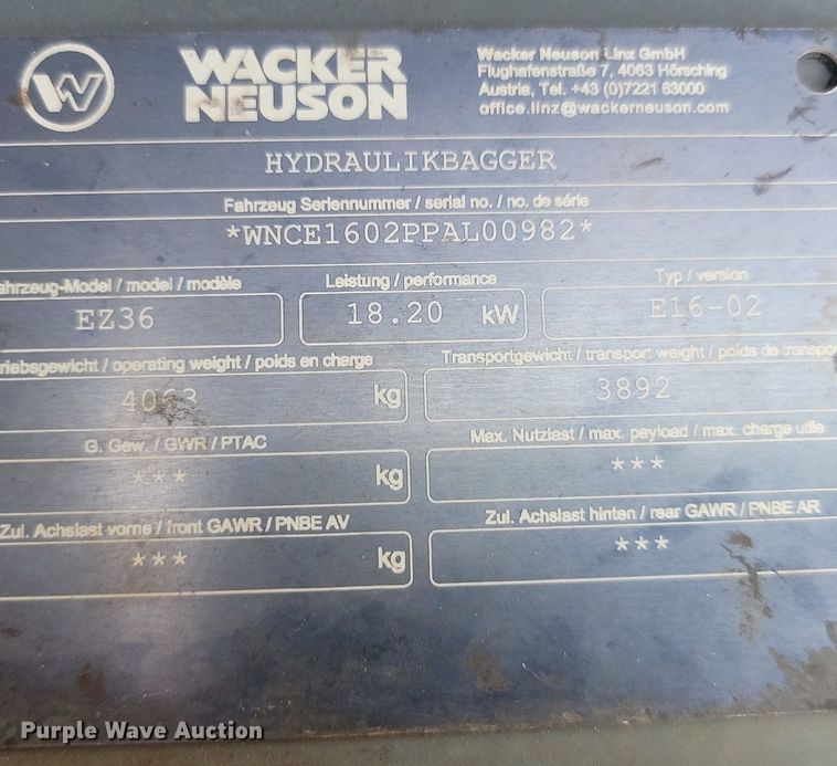 image for item NZ9880 Wacker Neuson EZ36 mini excavator